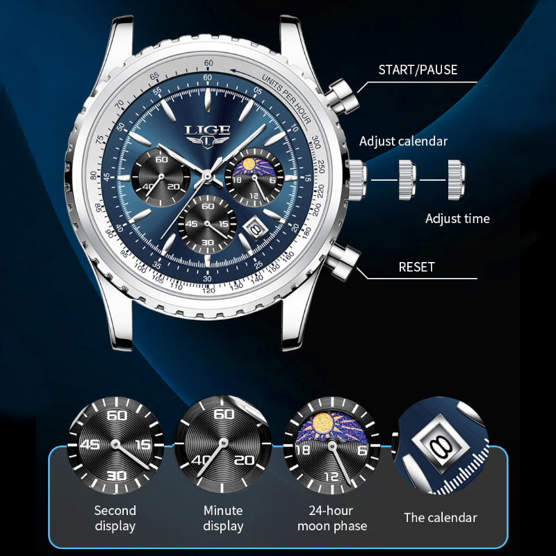 LIGE Brand Luxury Quartz Man W - Luxury Watch Maker 评论和价格