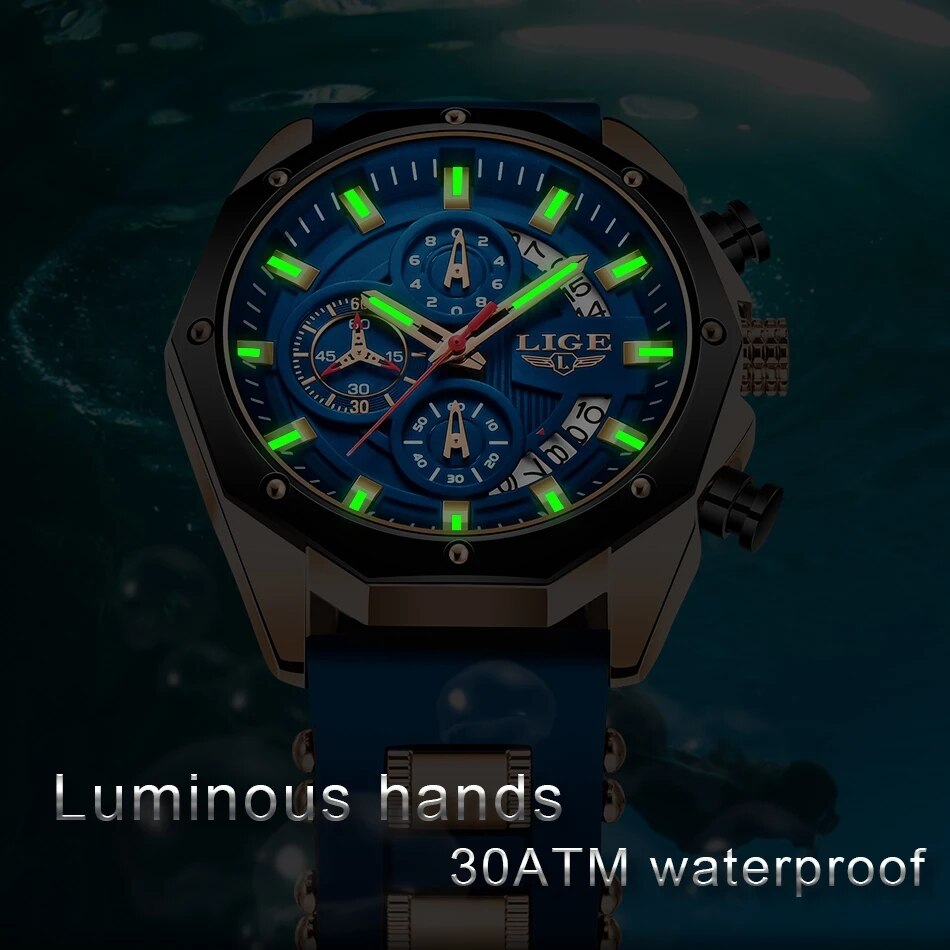 LIGE Fashion Men Watches Top B - Luxury Watch Maker 评论和价格
